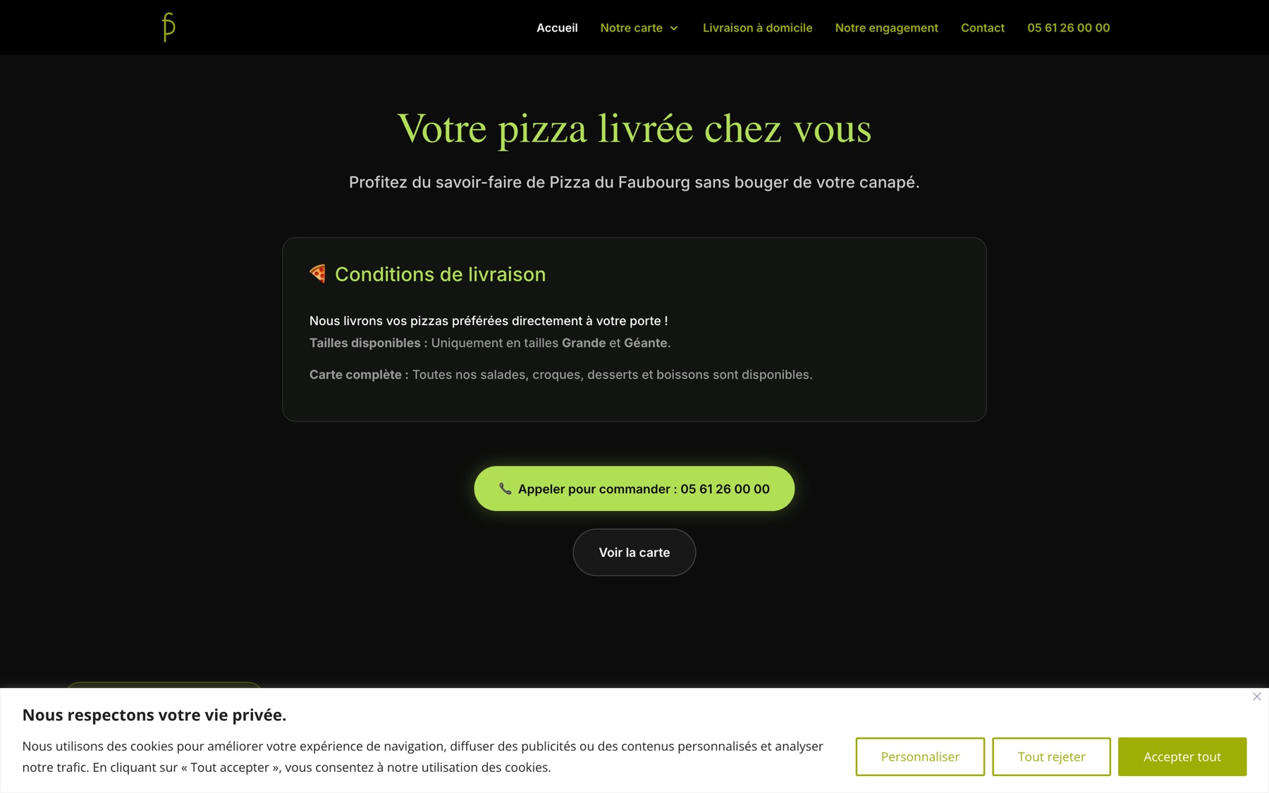 Accueil du site Pizza du Faubourg